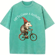Off To Cause A Kerfuffle Opossum Meme Mental Health vintage washed oversized T-shirt in Blue