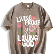 Living PROOF OF a Loving GOD Vintage Washed T-Shirt in Brown