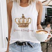 Queen of Everything Crown Crew-neck Sleeveless Vest Women's Color Cotton Tank Top in White