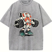 Pizza Weightlifting Vintage Washed T-Shirt in Gray