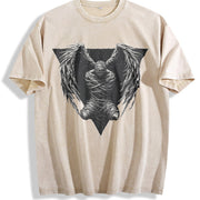 Dark Angel Winged Statue Sleeveless Tank Vintage Washed T-Shirt in Beige