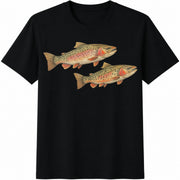 Trout 90s Fishing Mountain River Landscape Cotton T-Shirt in Black