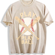 Play Ball Baseball Vintage Washed T-Shirt in Beige