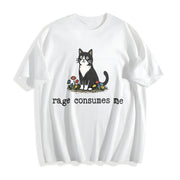 Rage Consumes Me Cat Cotton T-Shirt in White