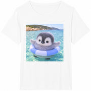 Cute Baby Penguin Float Cotton T-Shirt in White