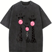 Cool Giraffe Trio Bubblegum vintage washed oversized T-shirt in Black