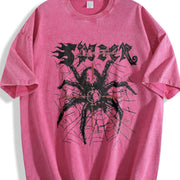 2 Piece Gothic Spider Cross Sleeveless Tank & Shorts Set Vintage Washed T-Shirt in Red