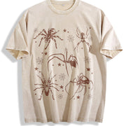 Spider Tattoo Retro Web Insect Vintage Washed T-Shirt in Beige