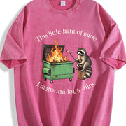Parody : Dumpster Fire Raccoon Mental Health vintage washed oversized T-shirt in Red