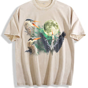 Great Blue Heron Moon Vintage Washed T-Shirt in Beige