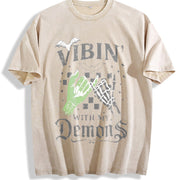 Halloween Vibin with My Demons Vintage Washed T-Shirt in Beige