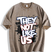 Fashionable Patterned Short-sleeve Vintage Washed T-Shirt in Brown