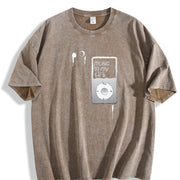 MUSIC TO MY EARS vintage washed oversized T-shirt in Brown