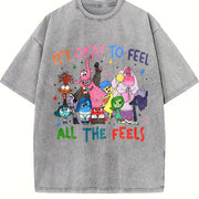 It's Okay to Feel All the Feels Vintage Washed T-Shirt in Gray