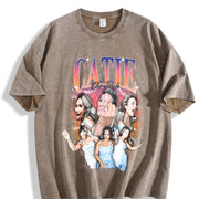 Reality TV Women Collage Vintage Washed T-Shirt in Brown