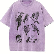 Woodpecker Bird 90s Tattoo Vintage Washed T-Shirt in Purple