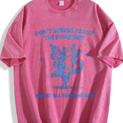 Retro Cat with Butterfly Wings 90s Vintage Washed T-Shirt in Red
