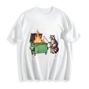 Dumpster Fire Raccoon Cotton T-Shirt in White