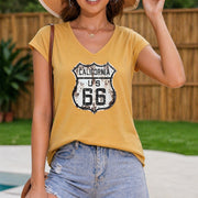 (052#) Tank Route 66 Sleeveless V-neck Vest Women's Color Cotton Tank Top in Yellow