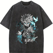 Killua Zoldyck Hunter x Hunter Anime Soft Anime for Anime vintage washed oversized T-shirt in Black