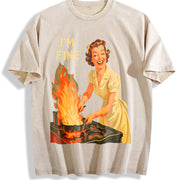 I’m Fine Retro Housewife Vintage Washed T-Shirt in Beige