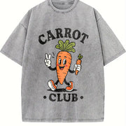 Carrot Club Veggie Lover Retro Cartoon Vintage Washed T-Shirt in Gray