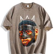 Bron James Mask Masked Bron Basketball King vintage washed oversized T-shirt in Brown