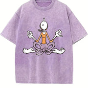 Autumn Cartoon Yoga Meditating Vintage Washed T-Shirt in Purple