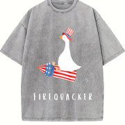 Fourth of July Firequacker Goose Vintage Washed T-Shirt in Gray