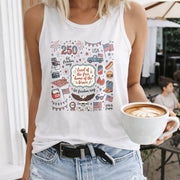 Land of the Free Home of the Brave Women's Color Cotton Tank Top in White