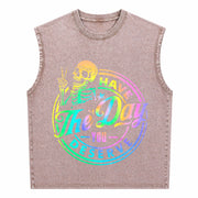 Have the Day You Deserve Skeleton Tie Dye Motivational Vintage Washed Tank Top in Brown