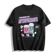 Retro Powered by Antidepressants Cotton T-Shirt in Black