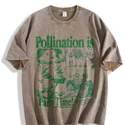 Bee Pollination Retro Insect Flower Vintage Washed T-Shirt in Brown