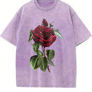 Red Rose Vintage Washed T-Shirt in Purple