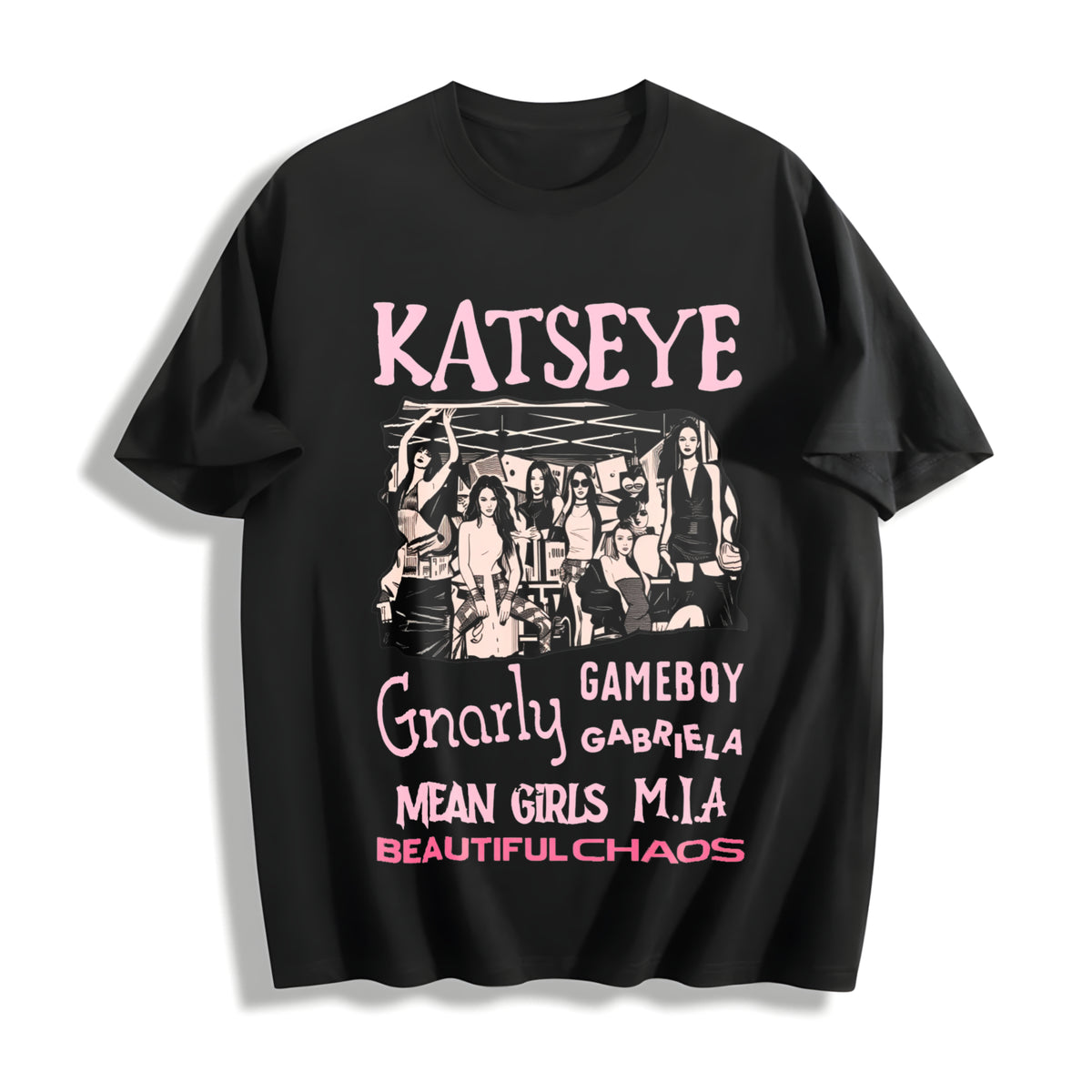 Katseye Beautiful Chaos Tracklist Cotton T-Shirt in Black