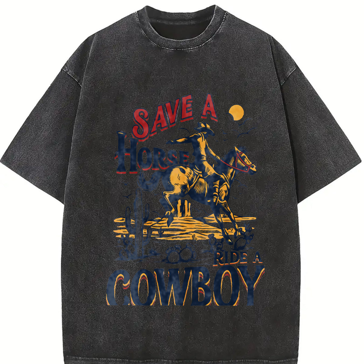 Save a Horse Ride a Cowboy 90s Western Retro Cowboy Rodeo vintage washed oversized T-shirt in Black
