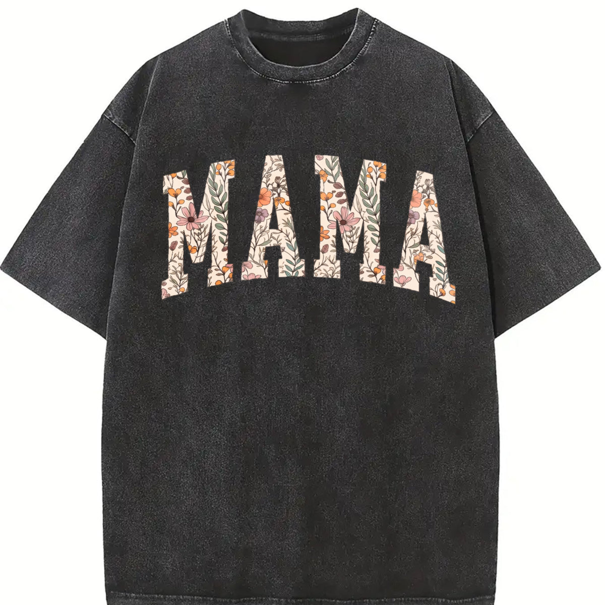 Floral Mama Mothers Day Vintage Washed T-Shirt in Black