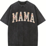 Floral Mama Mothers Day Vintage Washed T-Shirt in Black