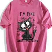 Animal Letter Cat Fine 1pc Vintage Washed T-Shirt in Red