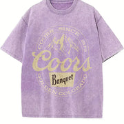Wash Old Down Shoulder Sleeves Vintage Washed T-Shirt in Purple