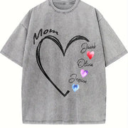 Custom Mom with Kids' Names Vintage Washed T-Shirt in Gray