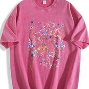 Pressed Flowers Vintage Washed T-Shirt in Red