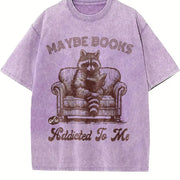 Retro Raccoon Reading Book 90s Vintage Washed T-Shirt in Purple