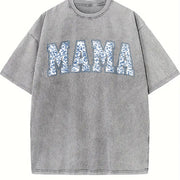 Toile Floral Mama Pregnancy Announcement Boy Vintage Washed T-Shirt in Gray