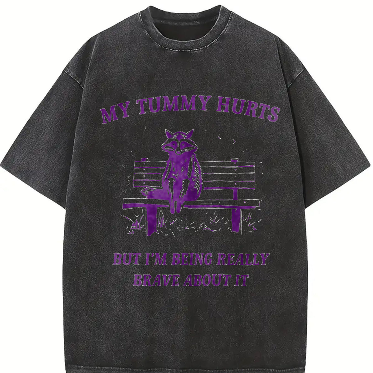 My Tummy Hurts Raccoon Vintage Washed T-Shirt in Black