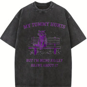 My Tummy Hurts Raccoon Vintage Washed T-Shirt in Black