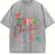 Christmas Coquette Vintage Washed T-Shirt in Gray