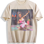 Pink Dress Party Doll Vintage Washed T-Shirt in Beige