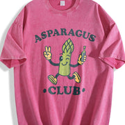 Asparagus Club Veggie Lover Retro Cartoon Vintage Washed T-Shirt in Red