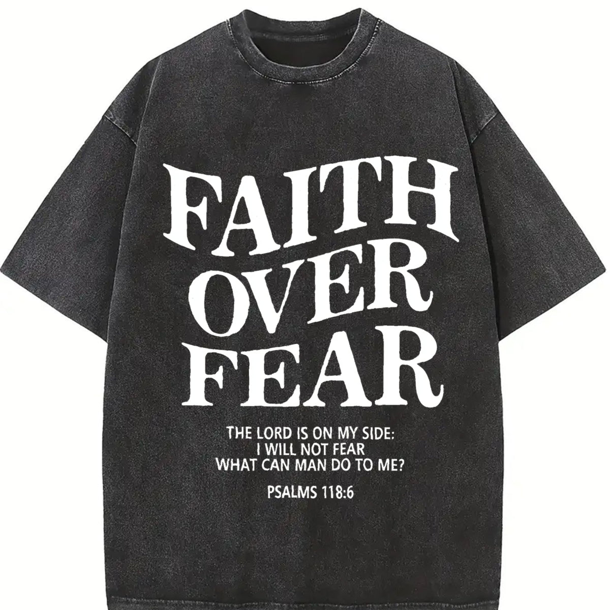 Retro 230 Pure 'FAITH OVER FEAR' Letter Fashionable vintage washed oversized T-shirt in Black